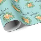 Aqua Peach Wedding Floral Rose Geschenkpapier (Rolleneckpunkt)