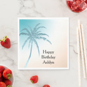 Aqua Peach White Palm Tree Geburtstag Serviette