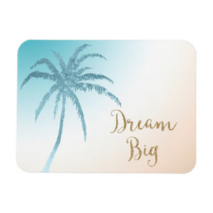 Aqua Peach White Palm Tree Gold Dream Magnet