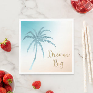 Aqua Peach White Palm Tree Gold Dream Serviette