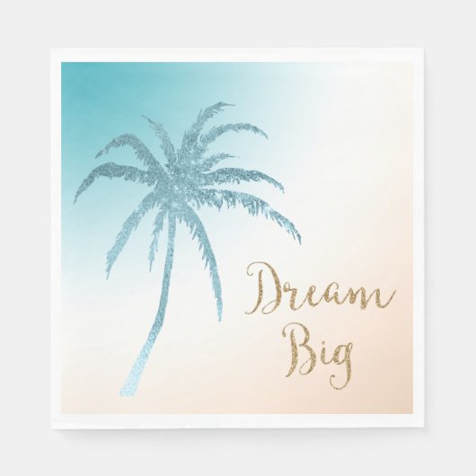 Aqua Peach White Palm Tree Gold Dream Serviette (Vorderseite)