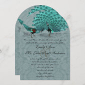 Aqua Peacock Elegante Linen Pearl Einladung (Vorne/Hinten)