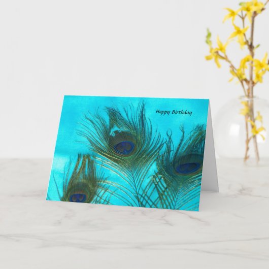 Aqua Peacock Feathers Karte (Gelbe Blume)