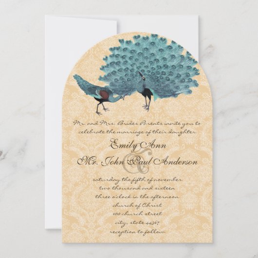 Aqua Peacocks wählen Sie Hintergrundfarbe Einladung (Vorderseite)