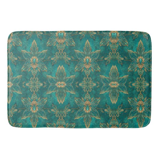Aqua Pearlescent & Gold Mermaid Scale Pattern Badematte (Vorderseite)