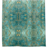 Aqua Pearlescent & Gold Mermaid Scale Pattern Duschvorhang (Vorderseite)