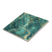 Aqua Pearlescent & Gold Mermaid Scale Pattern  Fliese (Seite)