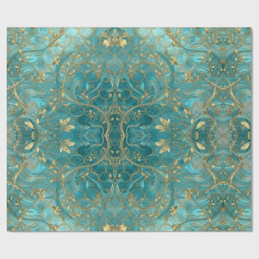 Aqua Pearlescent & Gold Mermaid Scale Pattern Geschenkpapier (Flach)