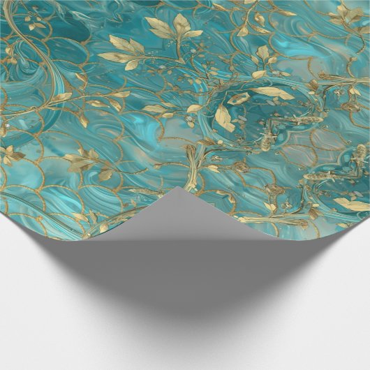 Aqua Pearlescent & Gold Mermaid Scale Pattern Geschenkpapier (Ecke)