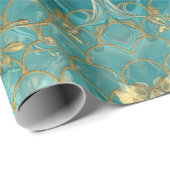 Aqua Pearlescent & Gold Mermaid Scale Pattern Geschenkpapier (Rolleneckpunkt)