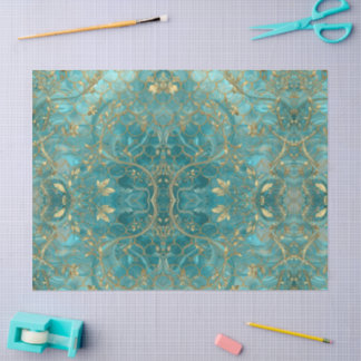 Aqua Pearlescent & Gold Mermaid Scale Pattern Seidenpapier