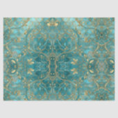 Aqua Pearlescent & Gold Mermaid Scale Pattern Seidenpapier (Vorderseite)
