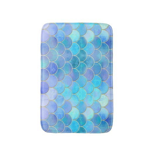 Aqua Pearlescent & Gold Mermaid Scanner Muster Badematte (Vorderseite Vertikal)