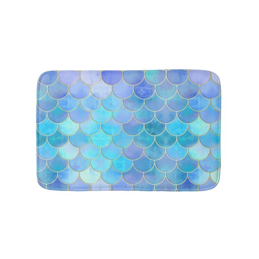 Aqua Pearlescent & Gold Mermaid Scanner Muster Badematte (Vorderseite)