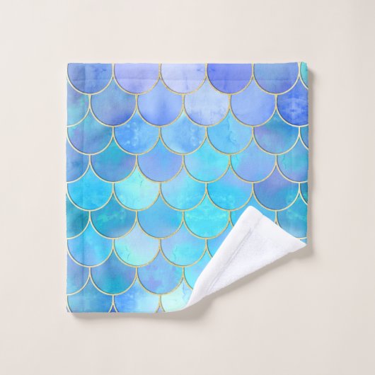 Aqua Pearlescent & Gold Mermaid Scanner Muster Badhandtuch Set (Waschlappen)