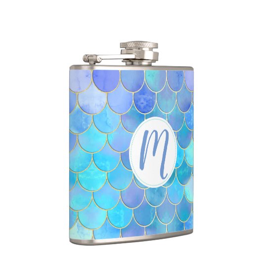 Aqua Pearlescent & Gold Mermaid Scanner Muster Flachmann (Rechts)