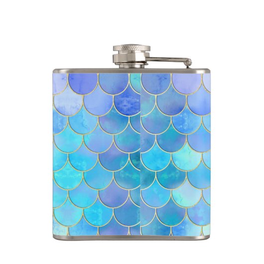 Aqua Pearlescent & Gold Mermaid Scanner Muster Flachmann (Rückseite)