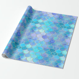Aqua Pearlescent & Gold Mermaid Scanner Muster Geschenkpapier