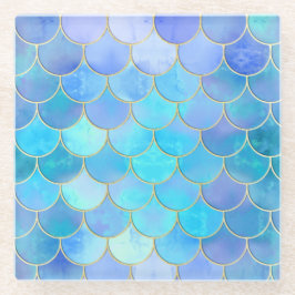 Aqua Pearlescent & Gold Mermaid Scanner Muster Glasuntersetzer