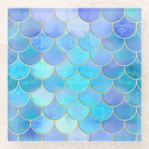 Aqua Pearlescent & Gold Mermaid Scanner Muster Glasuntersetzer