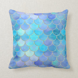 Aqua Pearlescent & Gold Mermaid Scanner Muster Kissen
