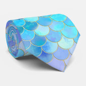 Aqua Pearlescent & Gold Mermaid Scanner Muster Krawatte (Gerollt)
