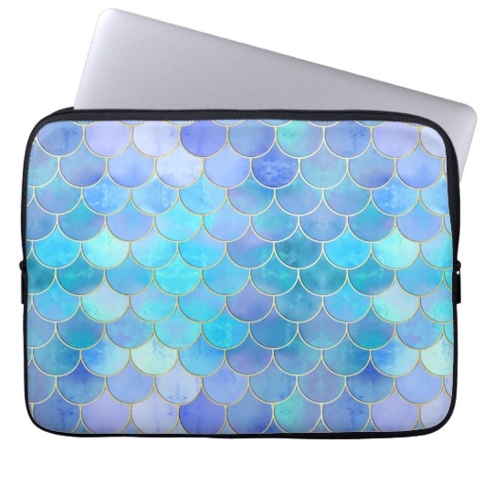 Aqua Pearlescent & Gold Mermaid Scanner Muster Laptopschutzhülle (Vorderseite)