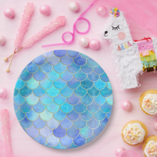 Aqua Pearlescent & Gold Mermaid Scanner Muster Pappteller