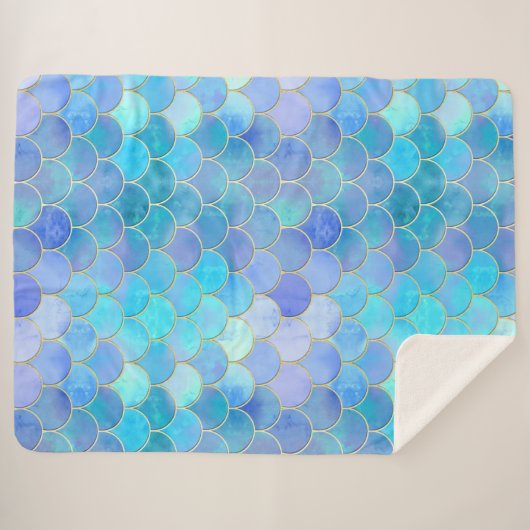 Aqua Pearlescent & Gold Mermaid Scanner Muster Sherpadecke (Vorderseite (Horizontal))