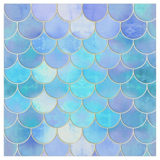 Aqua Pearlescent & Gold Mermaid Scanner Muster Stoff (Nahaufnahme)