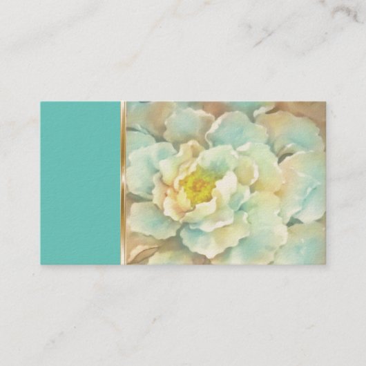 Aqua Peony Pattern Business Card Visitenkarte (Vorderseite)