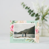 Aqua Peony und Blume Foto WEDD SPEICHERN DAS DATUM Ankündigungspostkarte (Stehend Vorderseite)