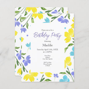 Aqua, Periwinkle, Gelbe Aquarellfarben, Blume Einladung