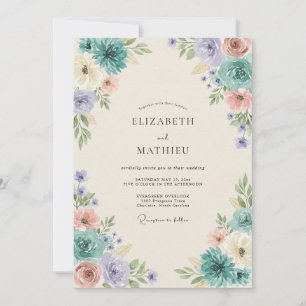 Aqua Periwinkle Gemalte Hochzeit Einladung