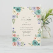 Aqua Periwinkle Gemalte Hochzeit Einladung (Stehend Vorderseite)