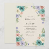 Aqua Periwinkle Gemalte Hochzeit Einladung (Vorne/Hinten)