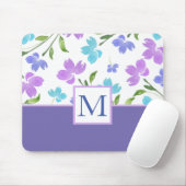 Aqua Periwinkle Lila Aquarell Blume Stems Mousepad (Mit Mouse)