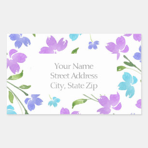 Aqua Periwinkle Lila Aquarell Blume Stems Rechteckiger Aufkleber