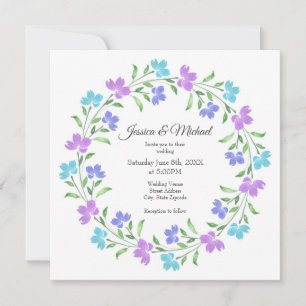 Aqua, Periwinkle, Lila-Aquarell-Blumenkranz Einladung