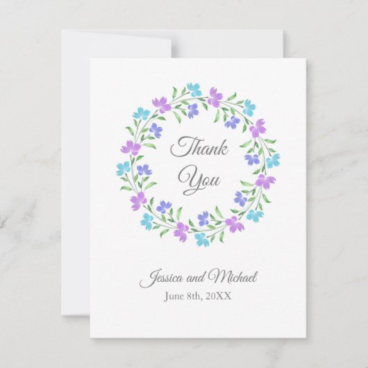Aqua, Periwinkle, Lila Aquarell Dankeskarte (Vorderseite)