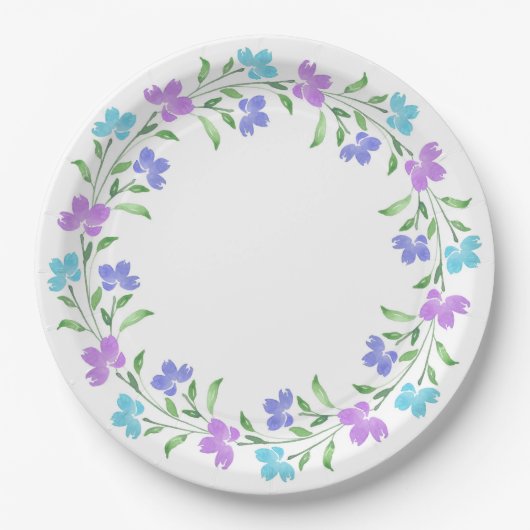 Aqua, Periwinkle, Lila Aquarell Pappteller (Vorderseite)