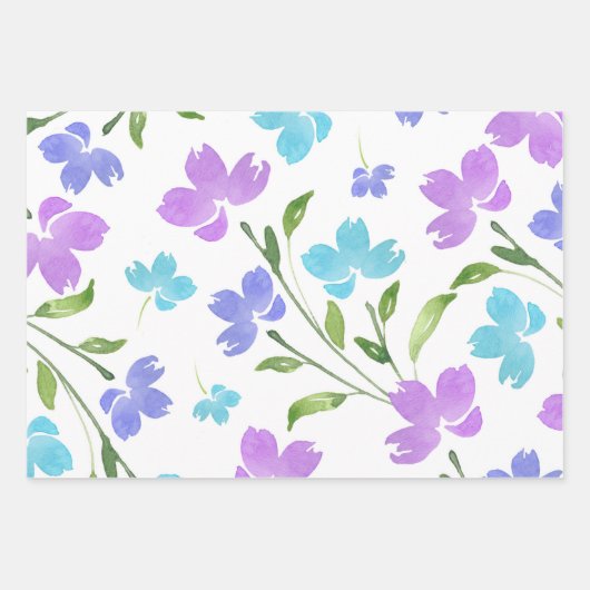 Aqua Periwinkle Lila Aquarellfarben Geschenkpapier Set (Vorderseite)