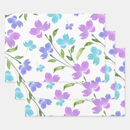 Aqua Periwinkle Lila Aquarellfarben Geschenkpapier Set (Set)
