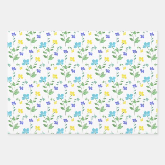Aqua, Periwinkle, Muster der gelben Blume Geschenkpapier Set (Vorderseite 3)