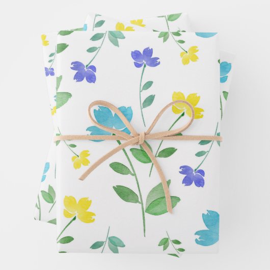 Aqua, Periwinkle, Muster der gelben Blume Geschenkpapier Set (Beispiel)