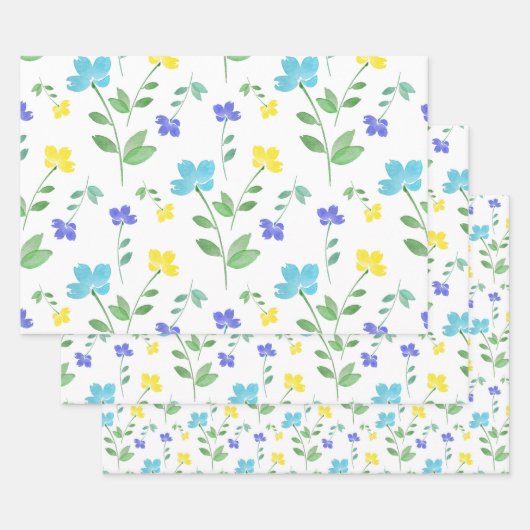 Aqua, Periwinkle, Muster der gelben Blume Geschenkpapier Set (Set)