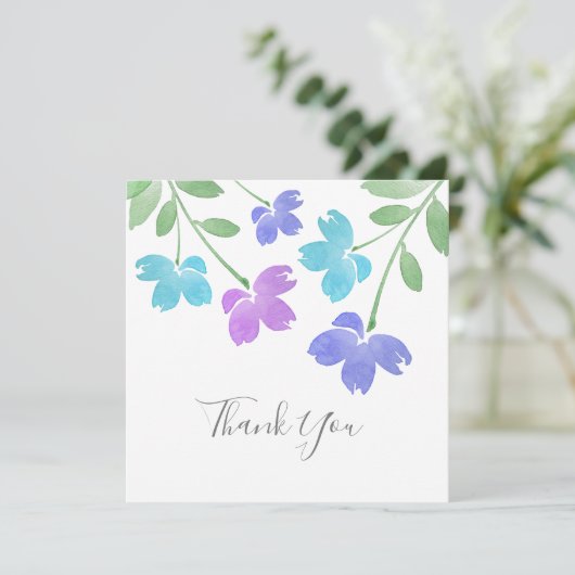 Aqua, Periwinkle Wasserfarbe Blume Stiems Dankeskarte (Stehend Vorderseite)