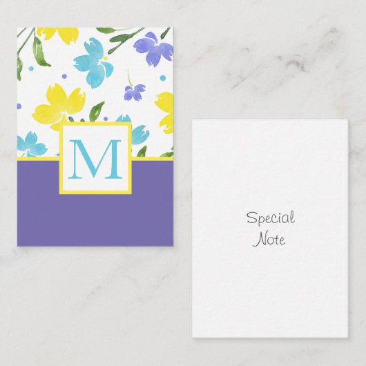 Aqua Periwinkle Yellow Watercolor Blume Stems Mitteilungskarte (Vorne/Hinten)
