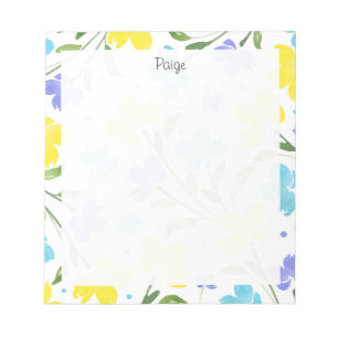 Aqua Periwinkle Yellow Watercolor Blume Stems Notizblock