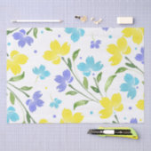 Aqua Periwinkle Yellow Watercolor Floral Stems Seidenpapier (Handwerk)